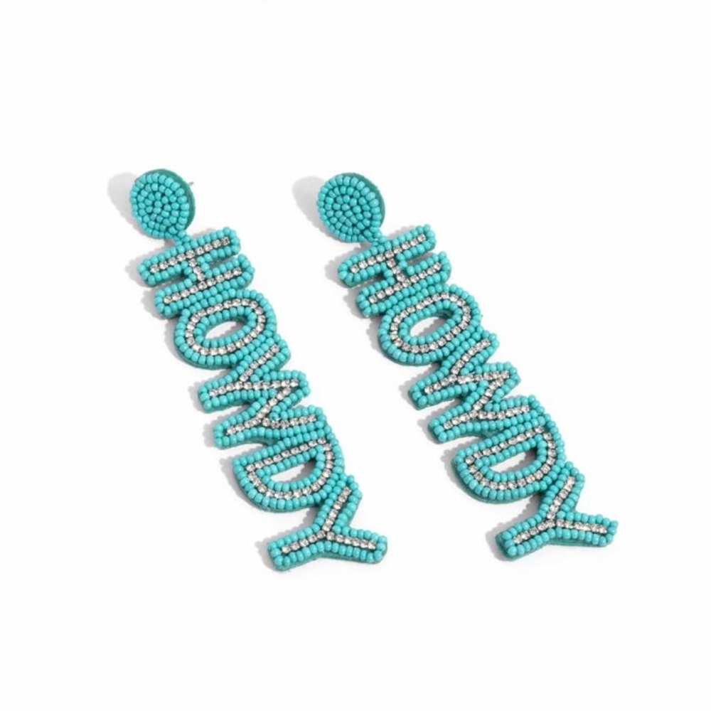 Turquoise Beaded 'Howdy' Earrings